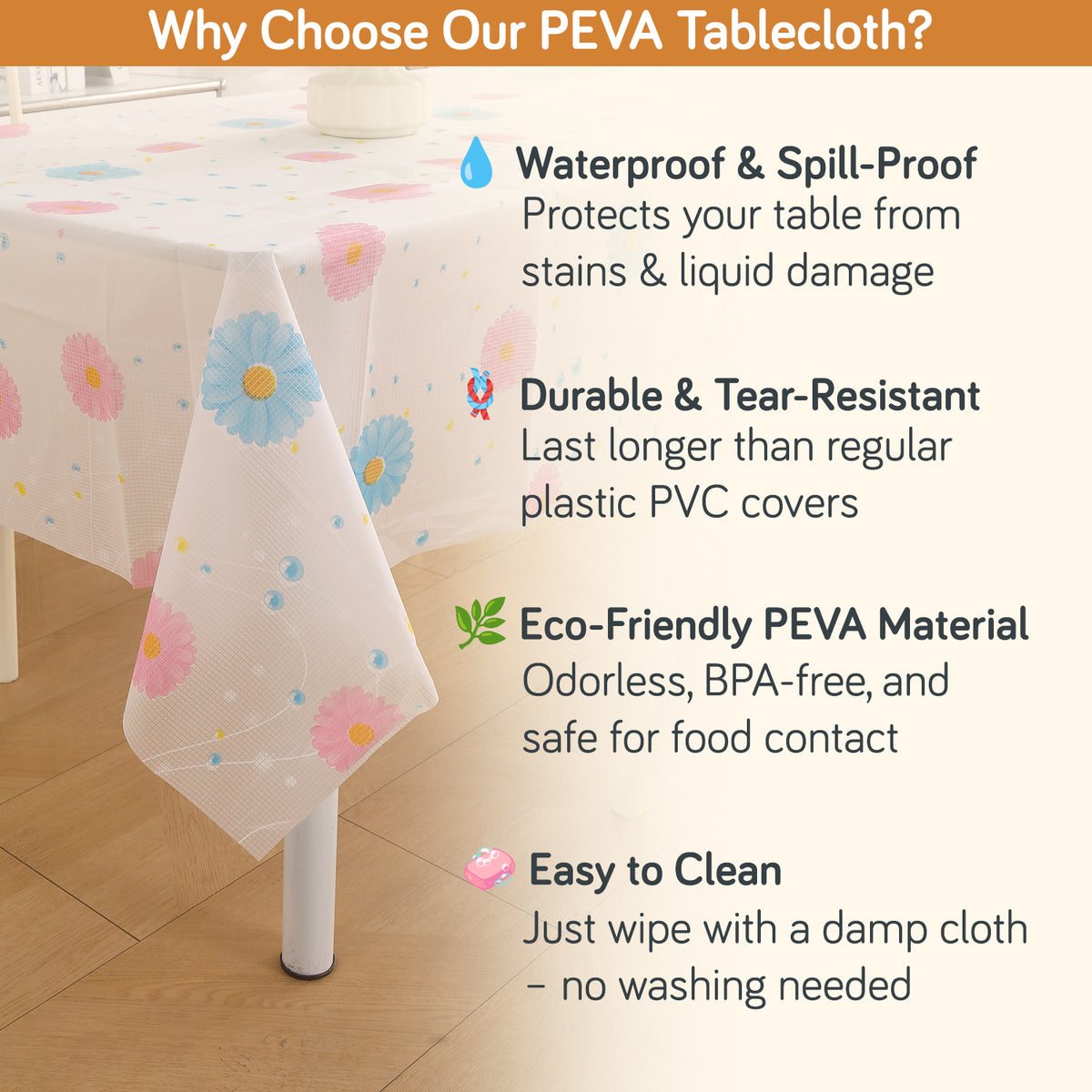 Buy Dahlia Blush Pink Print Eco-Friendly PEVA Waterproof & Spill-Proof, Durable & Tear-Resistant, Easy to Clean Tablecloth | HOKIPO