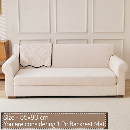 Embossed Floral Jacquard Anti-Slip Sofa Cover Mat, 'Wavy Petal Crest Series' Light Cream