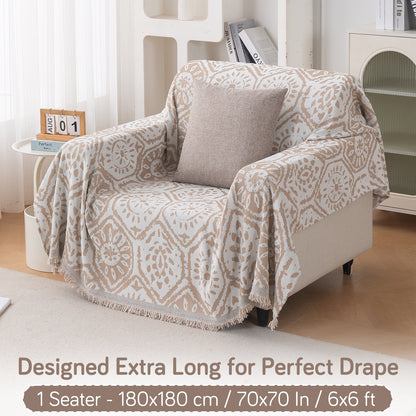 Premium 320 GSM Chenille Sofa Cover Throw All Season 'Serene Abode Series', Boho Floral Tile