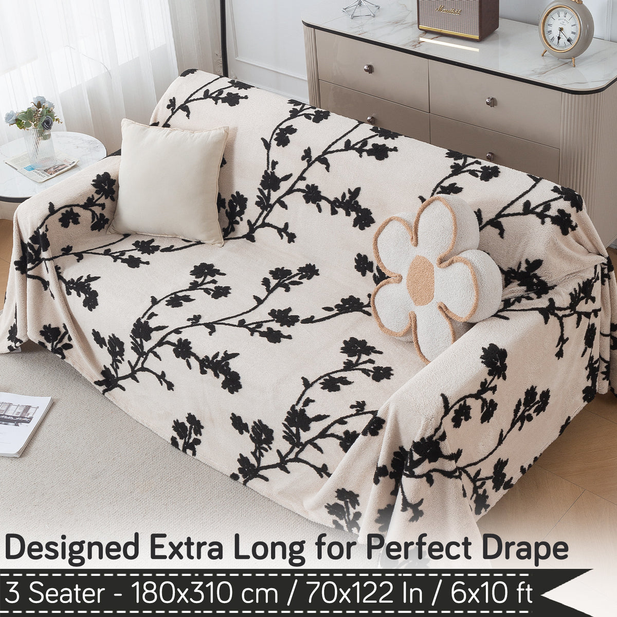Buy Botanical Vine Noirea Series Luxury Plush Sofa Throw – 3 Seater Sofas | HOKIPO