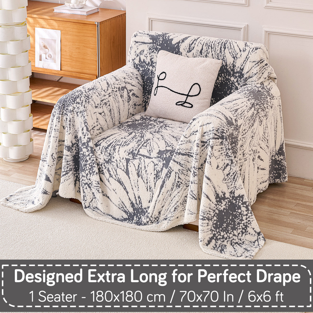 Buy Frost Grey Colour DaisyBloom Series Luxury Plush Sofa Throw – Single Seater Sofas | HOKIPO