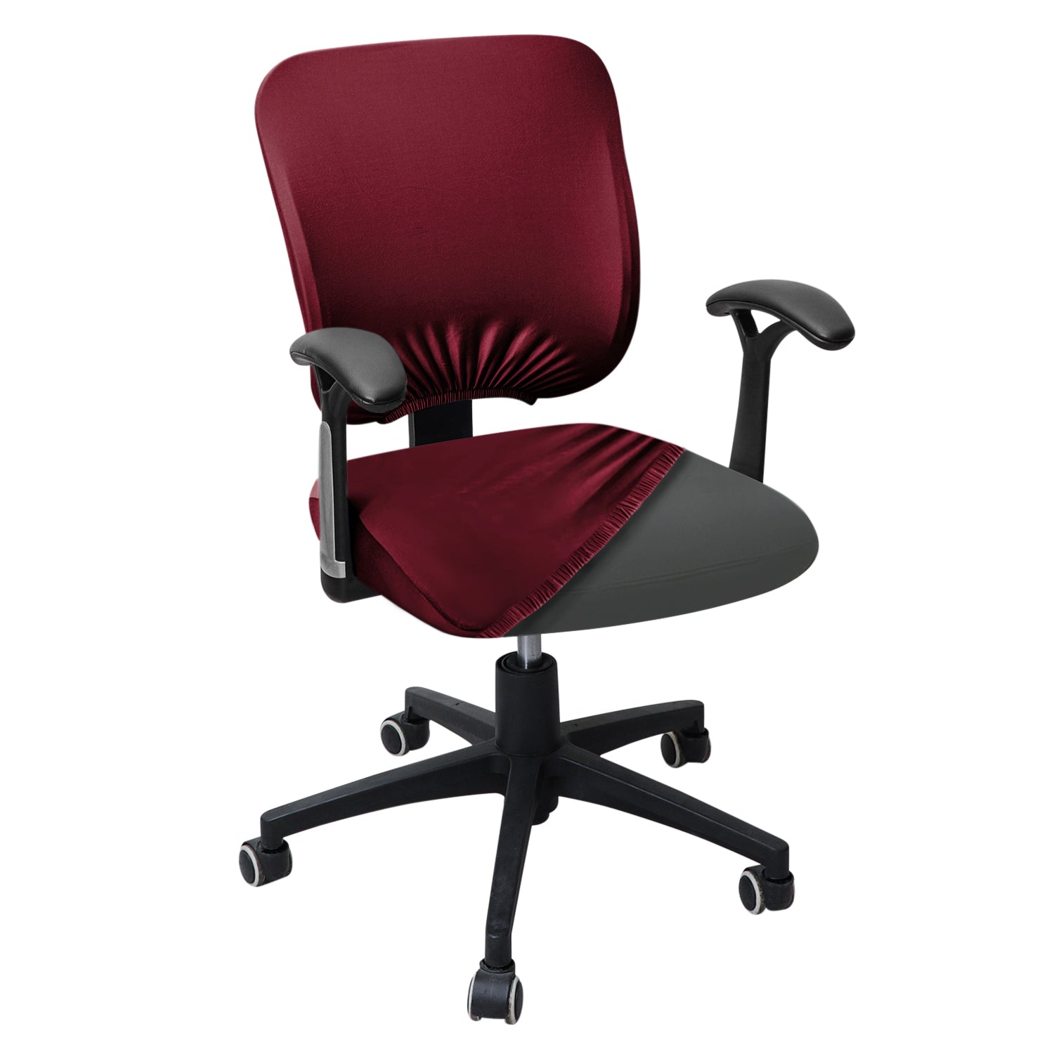 Burgundy Stretchable Jacquard Regular Office Chair Cover | Hokipo