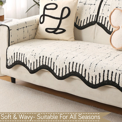 Premium Supple Soft Wavy with Curve Sofa Cover Mat, Off-White