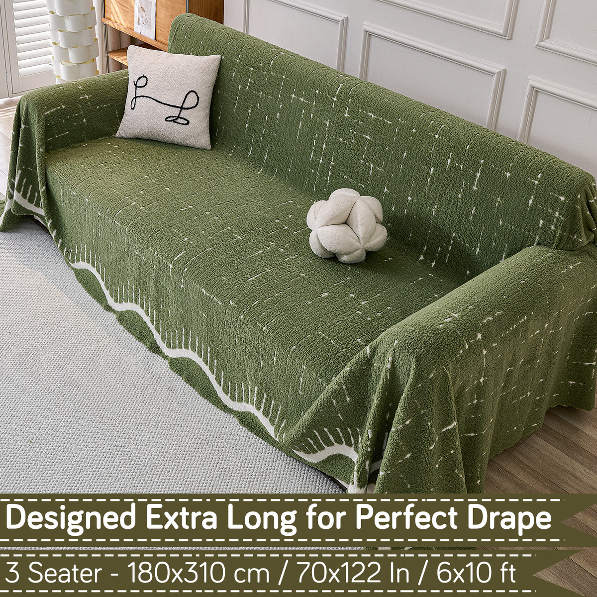 Buy Green Colour Supple Soft Wavy Plush Sofa Throw – 3 Seater Sofas | HOKIPO