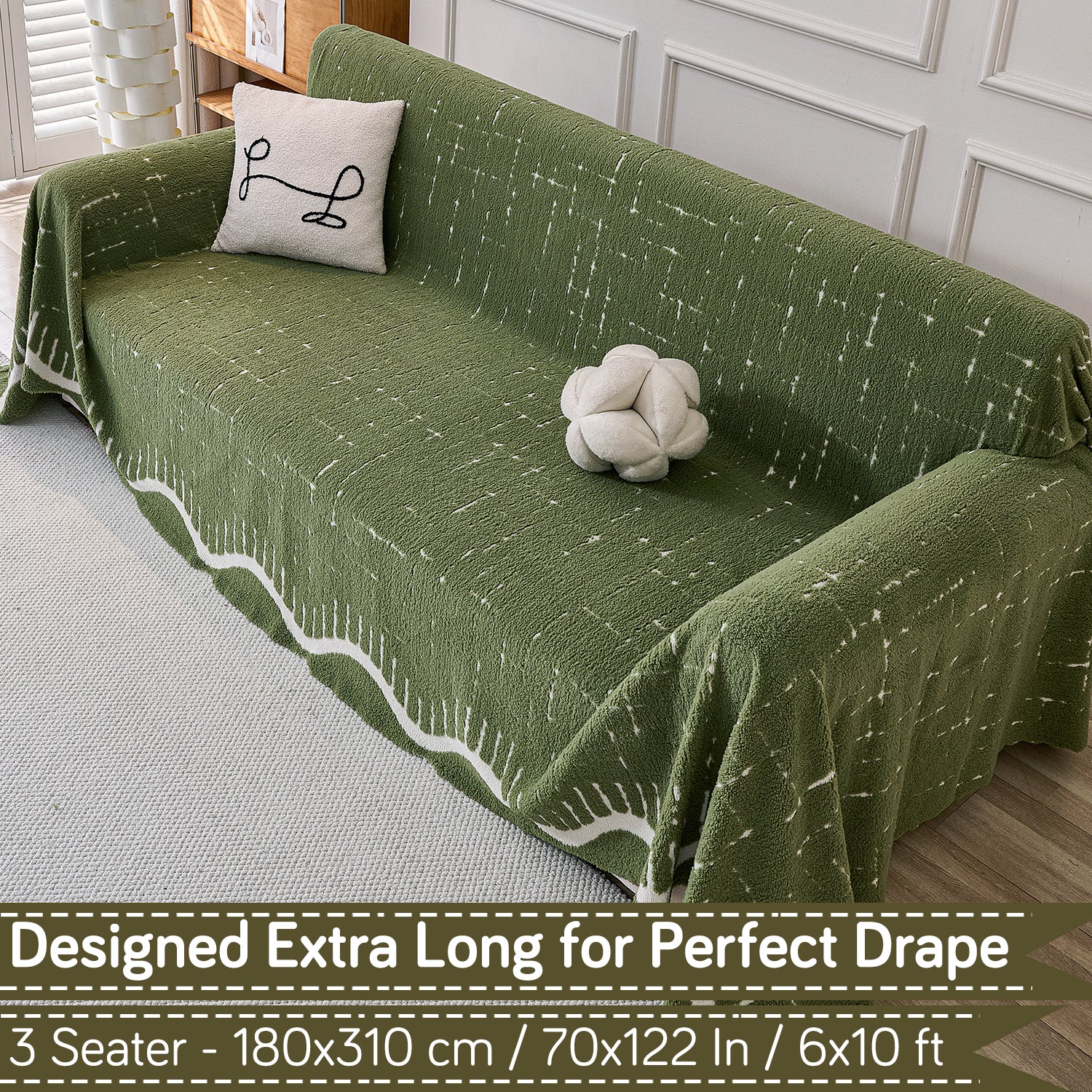 Buy Green Colour Supple Soft Wavy Plush Sofa Throw – 3 Seater Sofas | HOKIPO