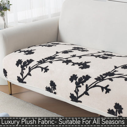 Luxury Plush Sherpa Anti-Slip Sofa Cover Mat, 'Noirea Series'| Botanical Vine