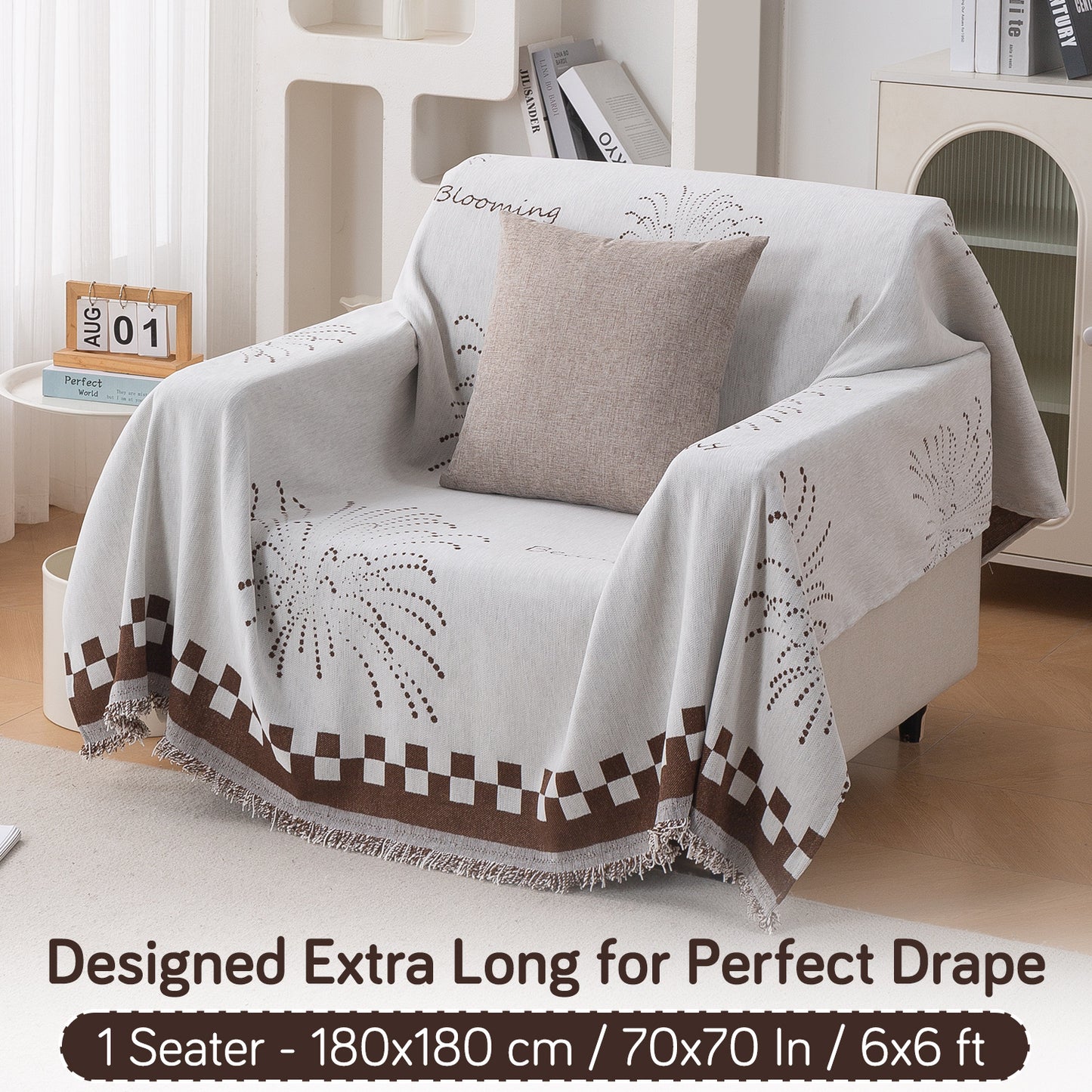 Premium 320 GSM Chenille Sofa Cover Throw All Season 'Serene Abode Series', Brown Dot Burst