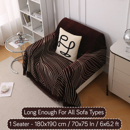 WaveLoom Collection Printed Chenille Sofa Cover Throw Blanket, Dark Coffee