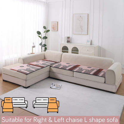 LiefNest Printed Holland Velvet L Shape Sofa Seat Mat with Foam Filling - Modern Archscape Mauve Blush