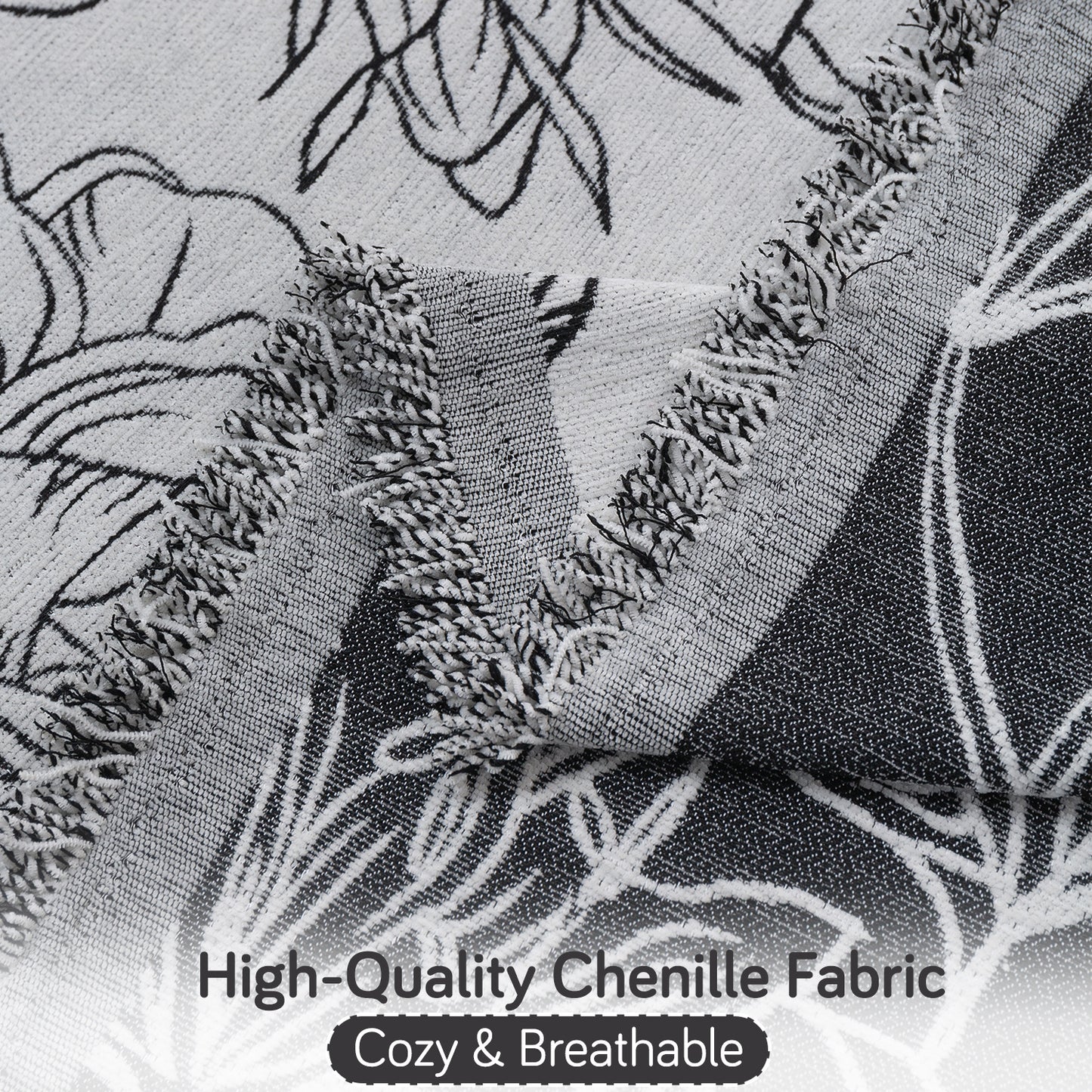 Premium 320 GSM Chenille Sofa Cover Throw All Season 'Serene Abode Series', White Rose Garden