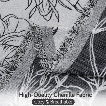 Premium 320 GSM Chenille Sofa Cover Throw All Season 'Serene Abode Series', White Rose Garden