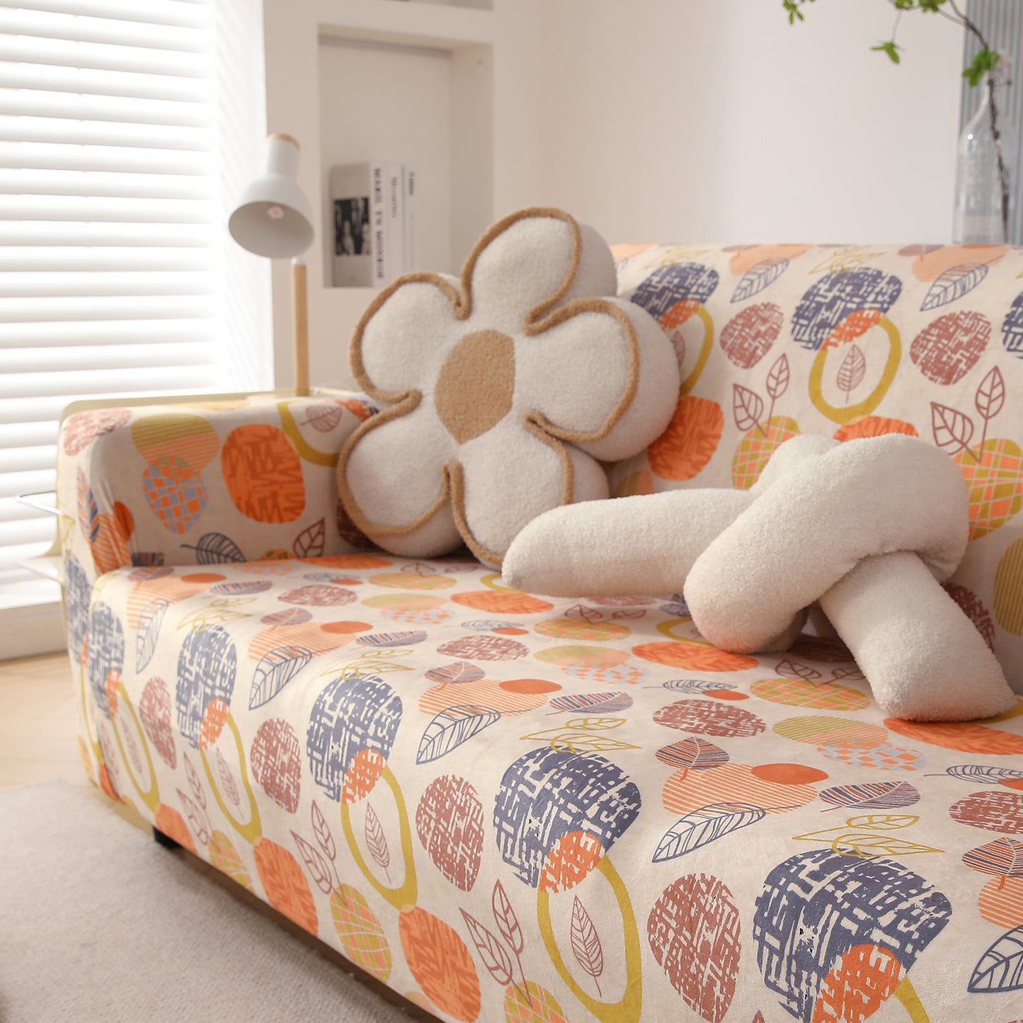 Premium Printed Velvet Sofa Cover 1/2/3 Seaters Fully Covered, Coral Autumn Leaves