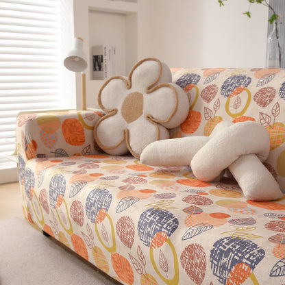 Premium Printed Velvet Sofa Cover 1/2/3 Seaters Fully Covered, Coral Autumn Leaves
