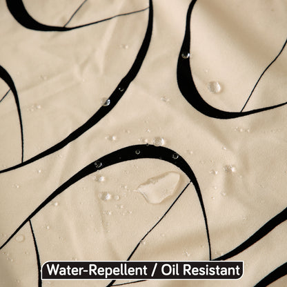 Printed Stretch Fit Water-Repellent & Anti-Slip Table Cloth Cover for 4 Seater / 6 Seater, Natural Beige Abstract Art