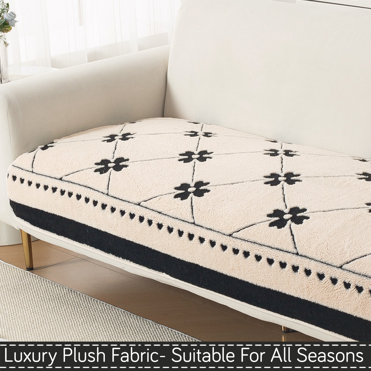 Luxury Plush Sherpa Anti-Slip Sofa Cover Mat, 'Noirea Series'| Floral Lattice