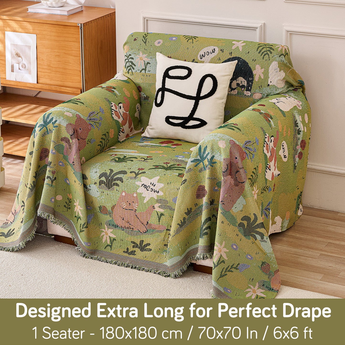 All-Season Chenille Sofa Throw, Forest Story Series
