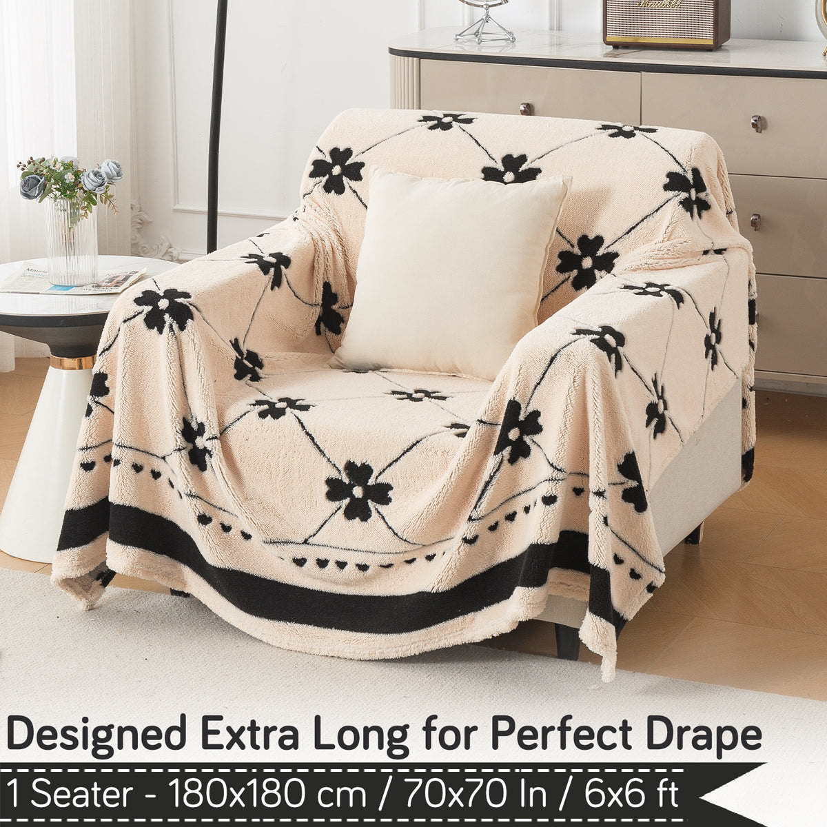 Buy Floral Lattice Design Noirea Series Plush Sherpa Sofa Throw – Single Seater Sofas | HOKIPO