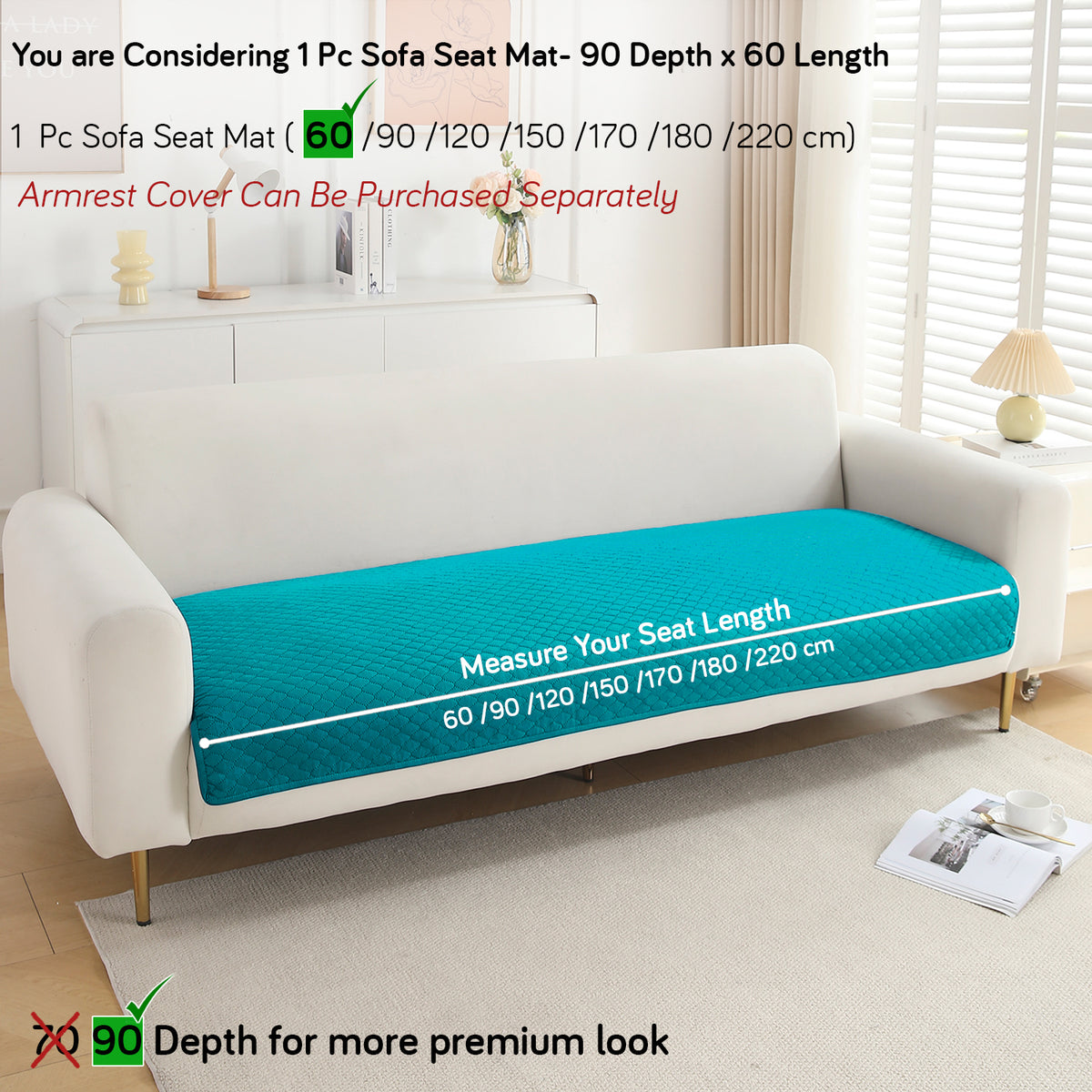 Polyester Quilted Sofa Cover Mats, Teal