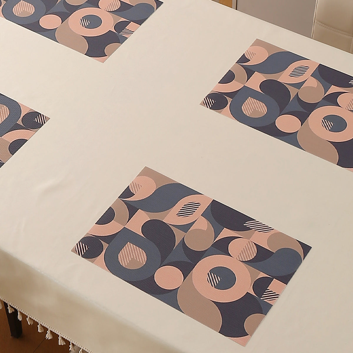 Color Splash PVC Mats for Dining Table, Retro Circles - Tan Brown