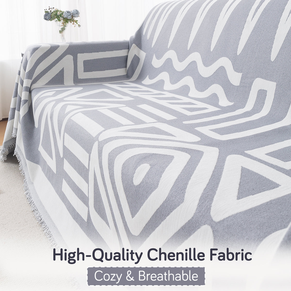 Urban Tribe Premium Chenille Fabric Sofa Cover Throw, Grey