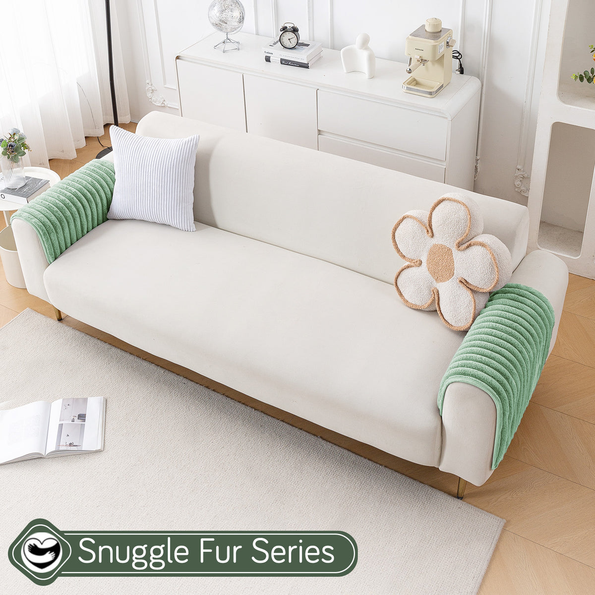 Faux Rabbit Fur Plush Anti-Slip Sofa Mat |Snuggle Fur Sage Green