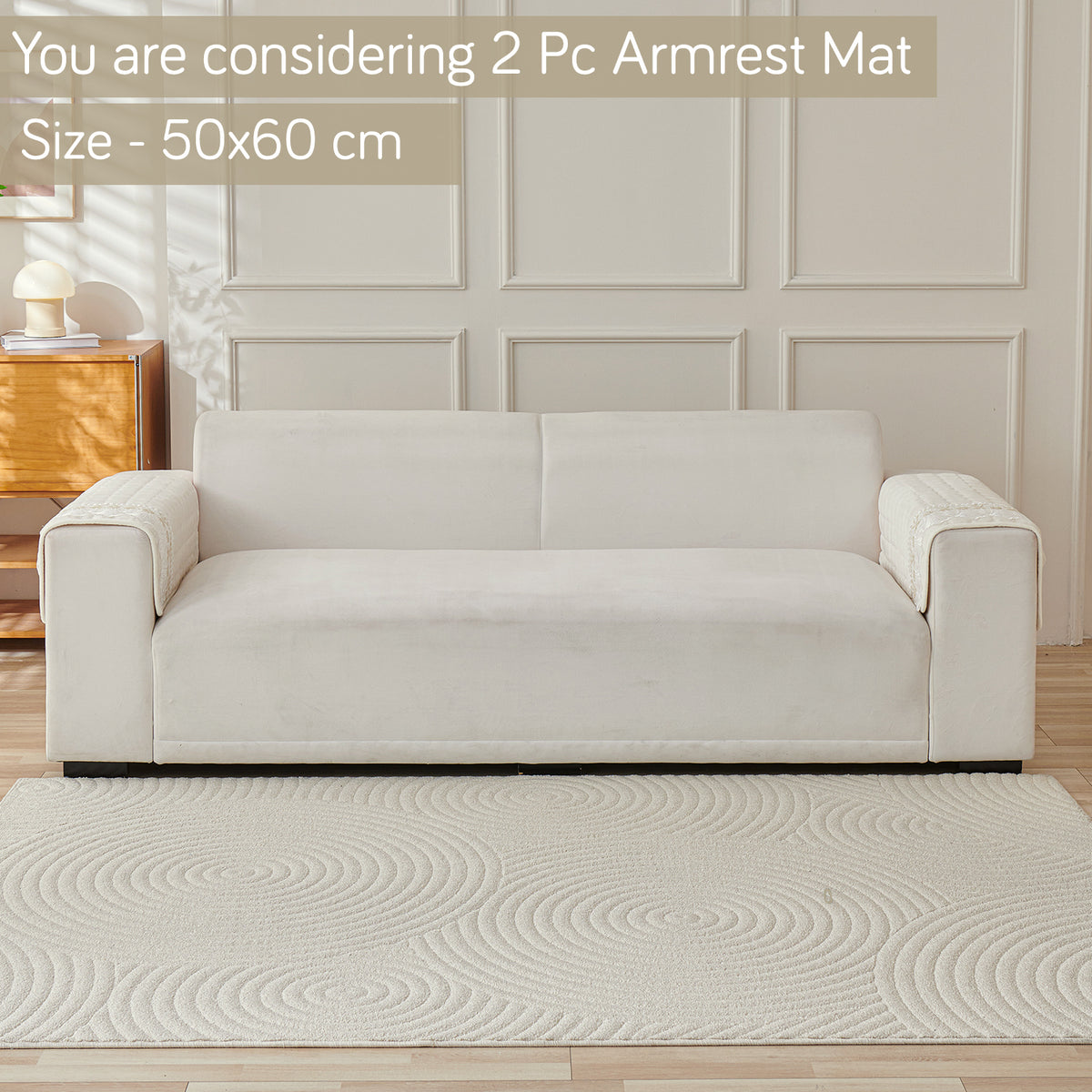 BelleLace Series Premium Imperial Milk Velvet Sofa Cover Mat with Lace Design -  Pearl White