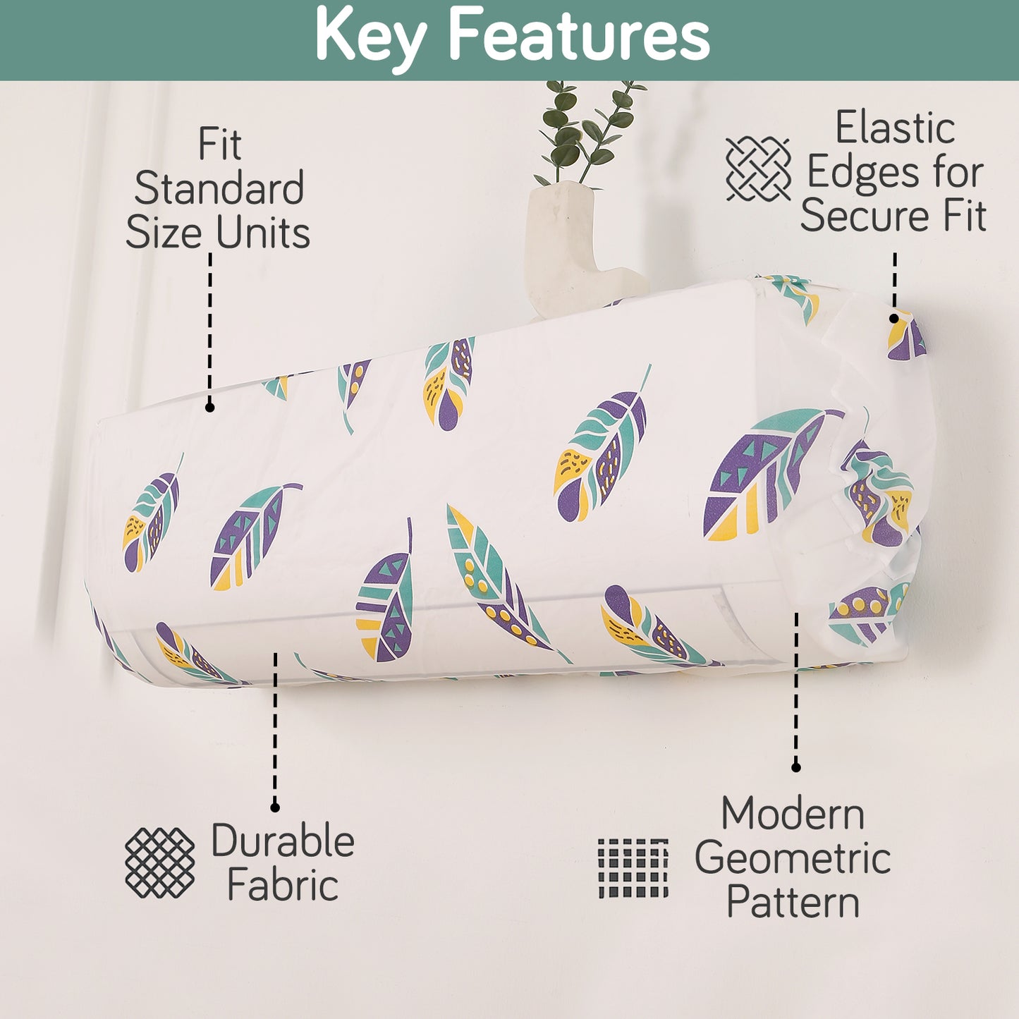 Dustproof, Waterproof & Washable Indoor AC Cover - Boho Feathers