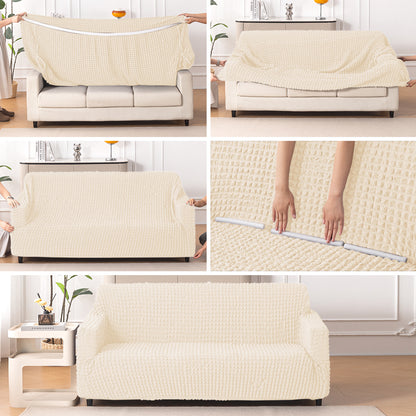 Aria Nova Elastic 280 GSM Stretchable Bubble Sofa Cover, Light Cream