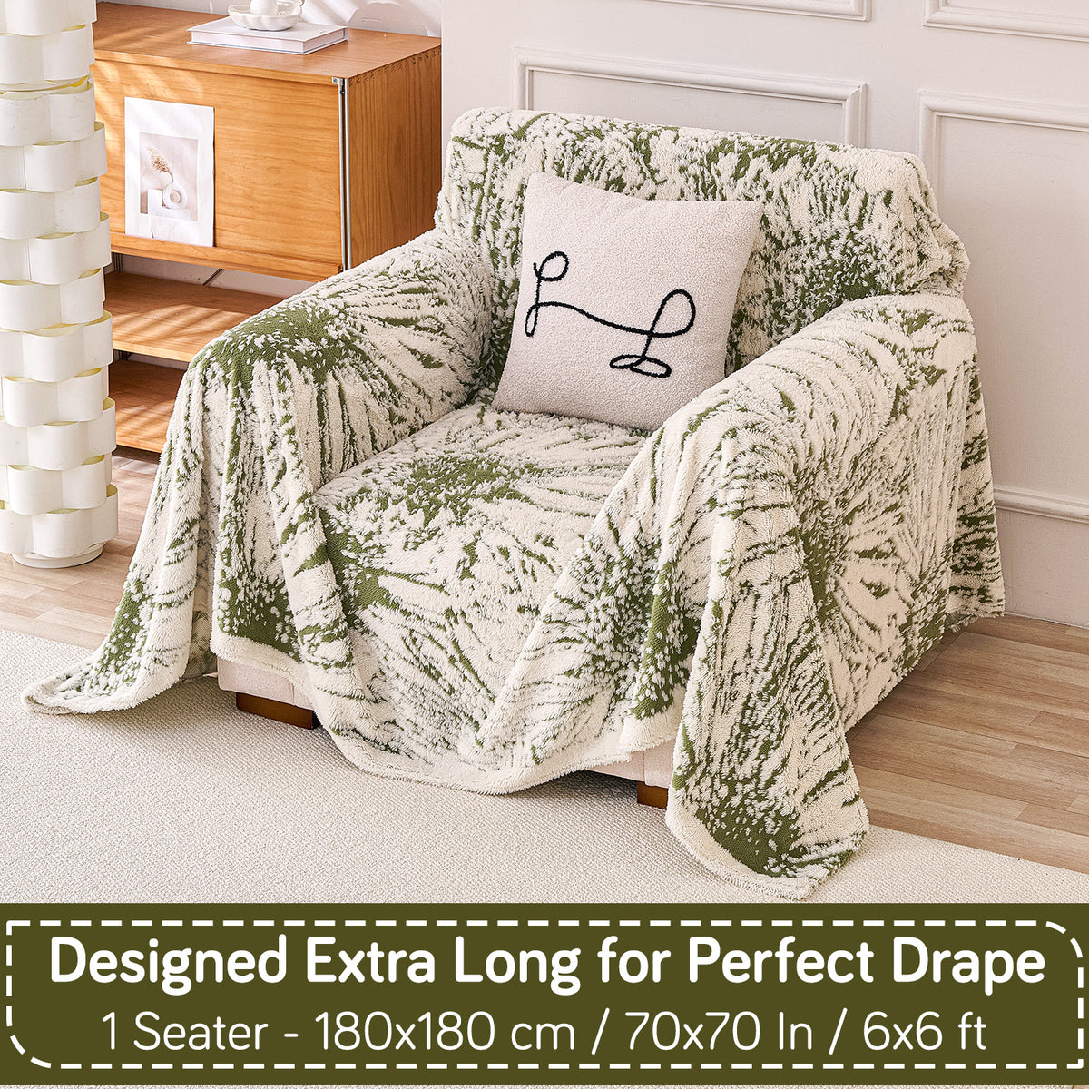 Buy Moss Green Colour DaisyBloom Series Luxury Plush Sofa Throw – Single Seater Sofas | HOKIPO