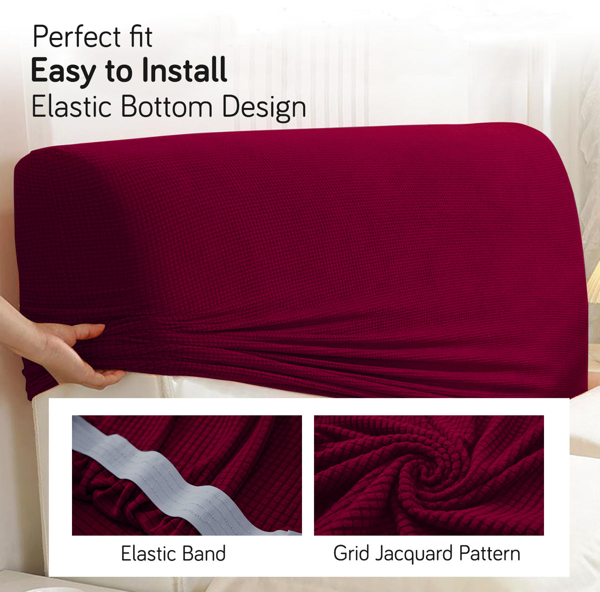 Buy Maroon Colour jacquard bed headboard cover with elastic bottom, easy to install and perfect fit design for beds