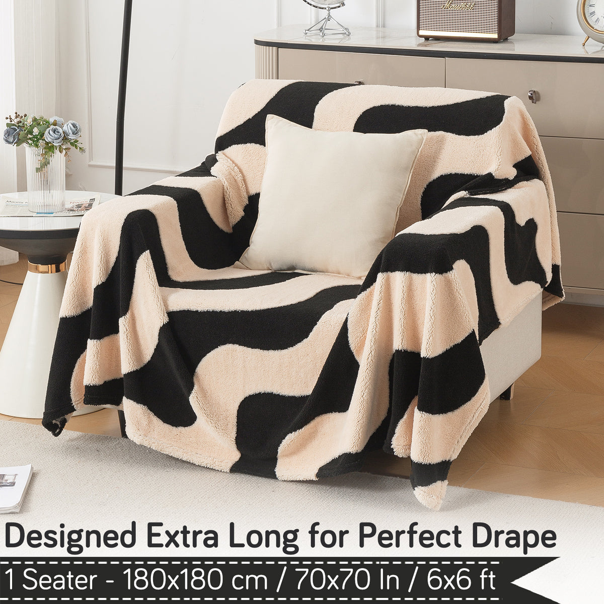 Buy Wavy Stripe Noirea Series Luxury Plush Sofa Throw – Single Seater Sofas | HOKIPO