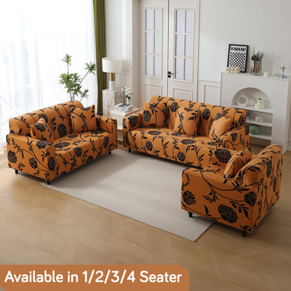 Copper Brown Floral Printed elastic sofa cover sets for 1,2,3,4,5 & 7 seater sofas