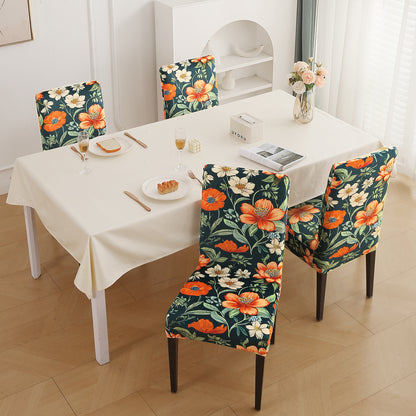 Premium Printed Velvet Dining Chair Cover Set, Teal Twilight Garden