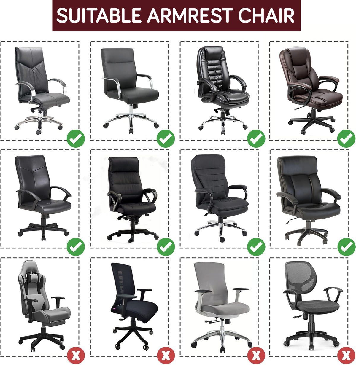 210gsm Jacquard Water Repellent Armrest Covers for Office Chair (Zipper Style), 1 Pair, Burgundy