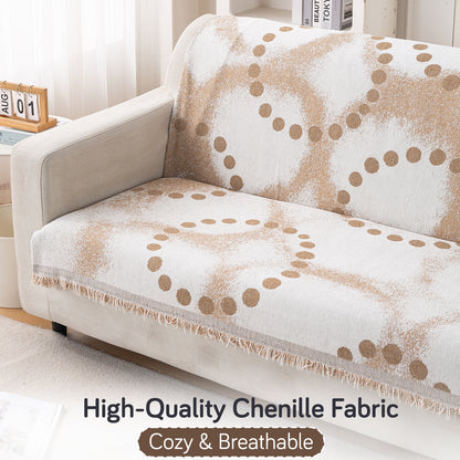 Premium 320 GSM Chenille Sofa Cover 'Serene Abode Series', Latte Dotted Wave
