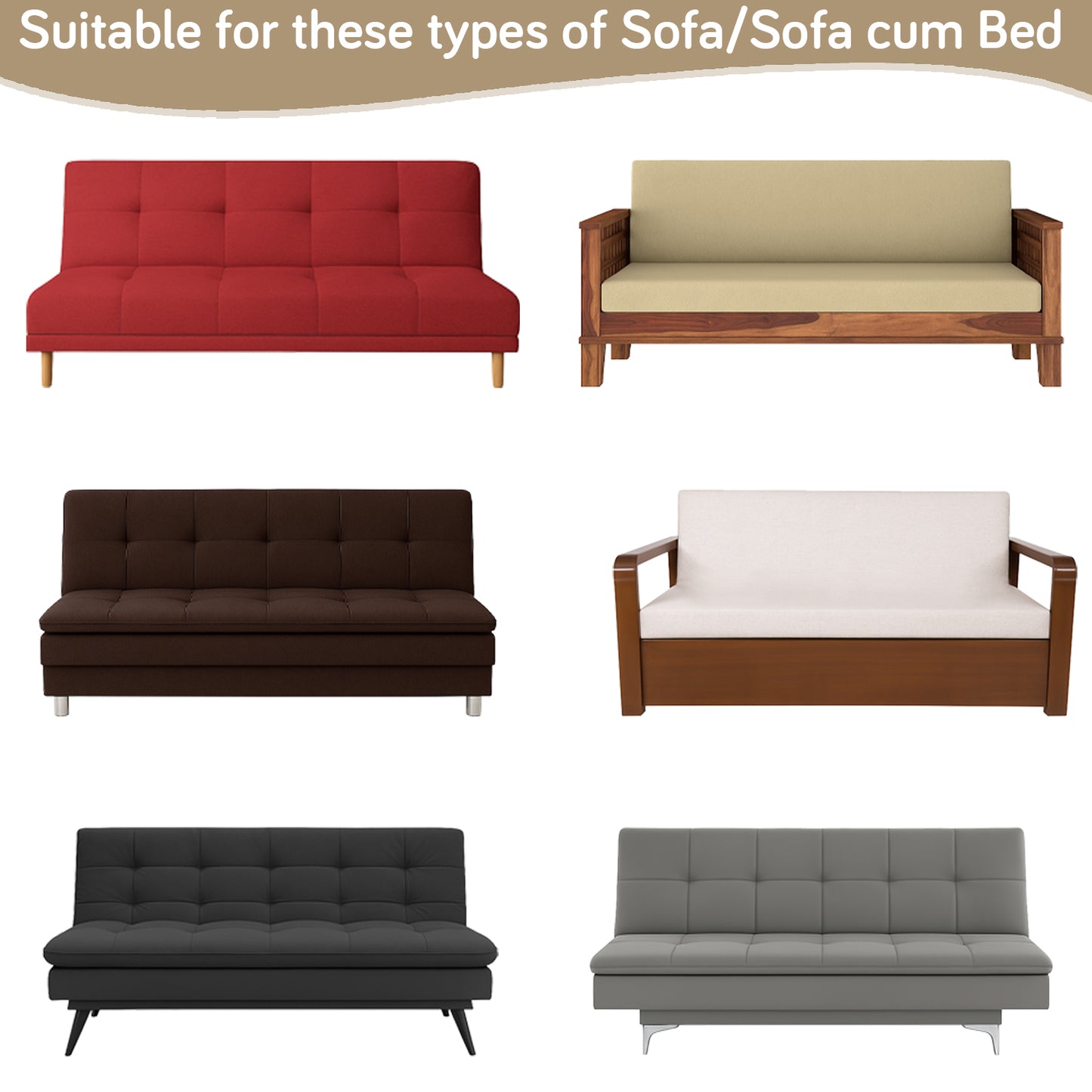 SereneSolids Stretchable Elastic Armless Sofa Cover – 140 GSM, Futon Slipcover, Easy Fit, Beige