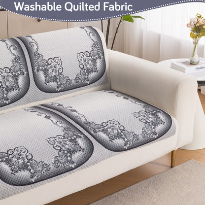 HeavenHue Fleece Soft Touch Quilted Sofa Cover Set Washable Sofa Panel for Seat & Back - Twilight Lace