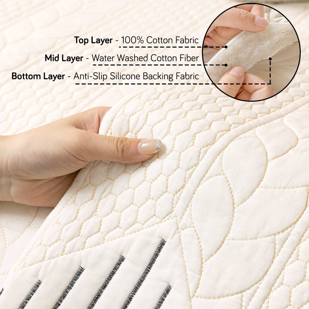 Cotton Reverie with a Curved Wavy Edge Sofa Mat, Midnight Cream