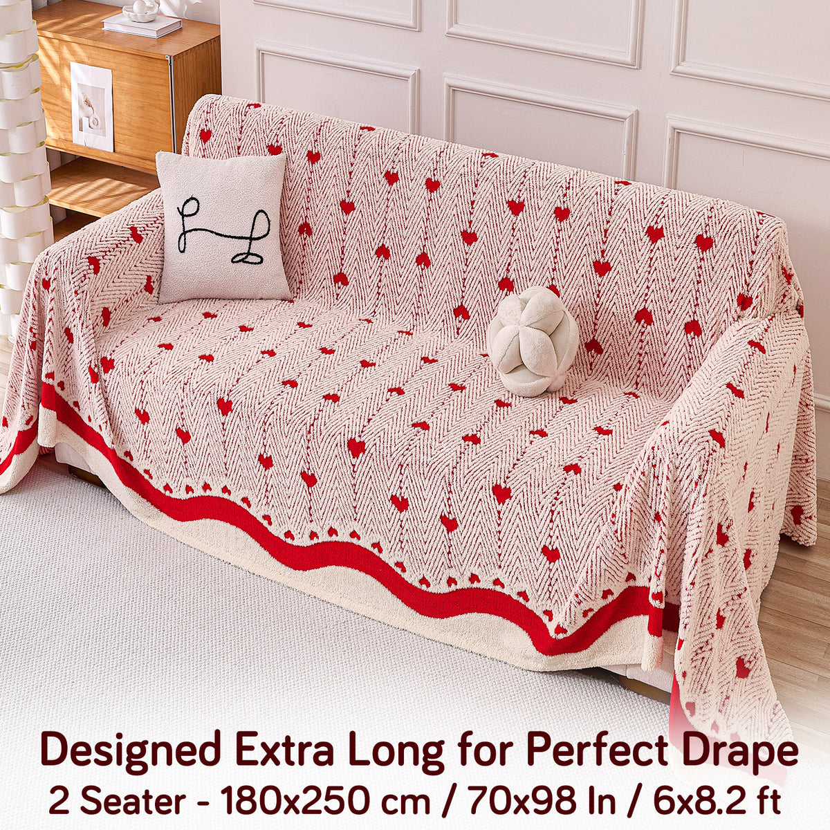 Buy Cherry Cream Colour Cozy Heart Series Luxury Plush Sofa Throw – 2 Seater Sofas | HOKIPO