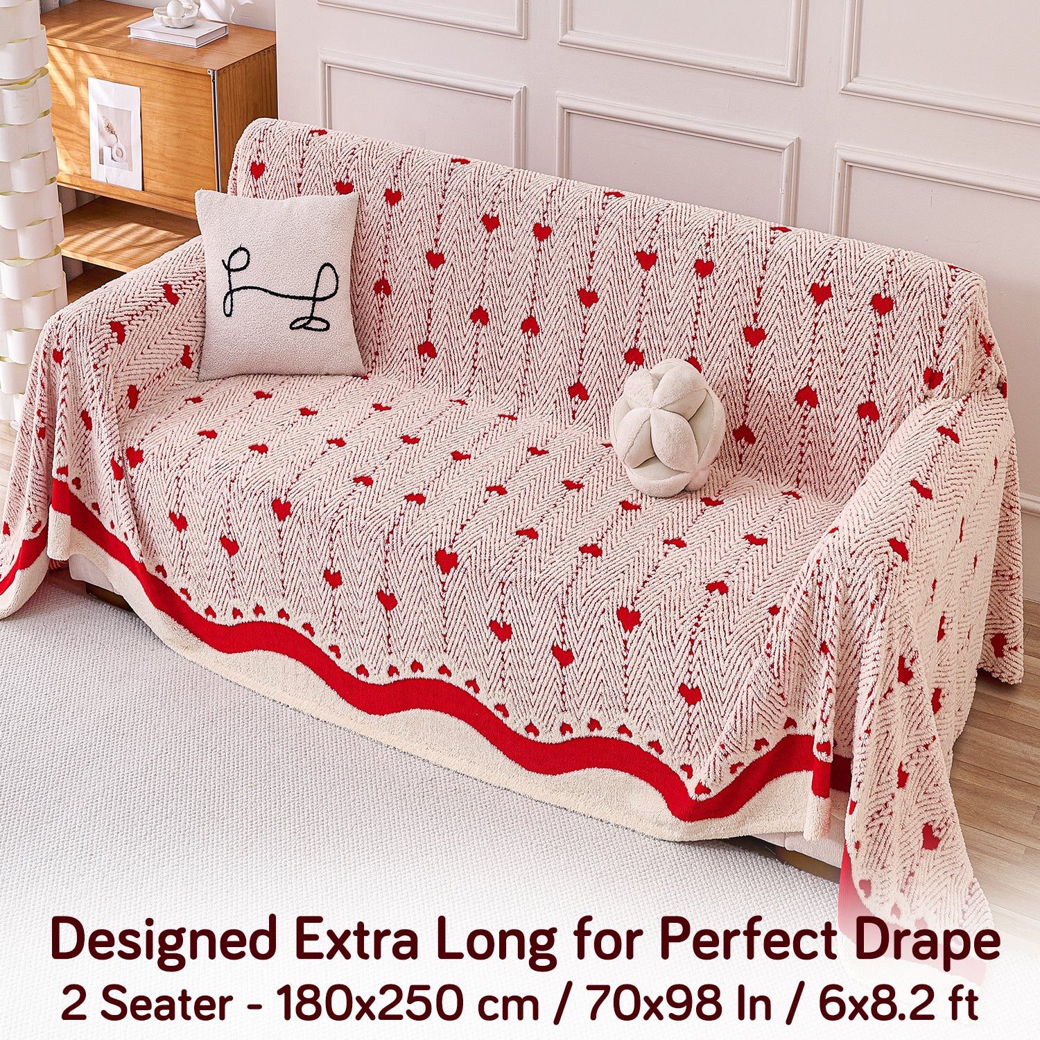 Buy Cherry Cream Colour Cozy Heart Series Luxury Plush Sofa Throw – 2 Seater Sofas | HOKIPO