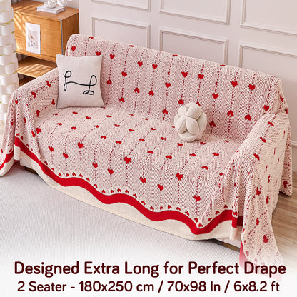 Buy Cherry Cream Colour Cozy Heart Series Luxury Plush Sofa Throw – 2 Seater Sofas | HOKIPO