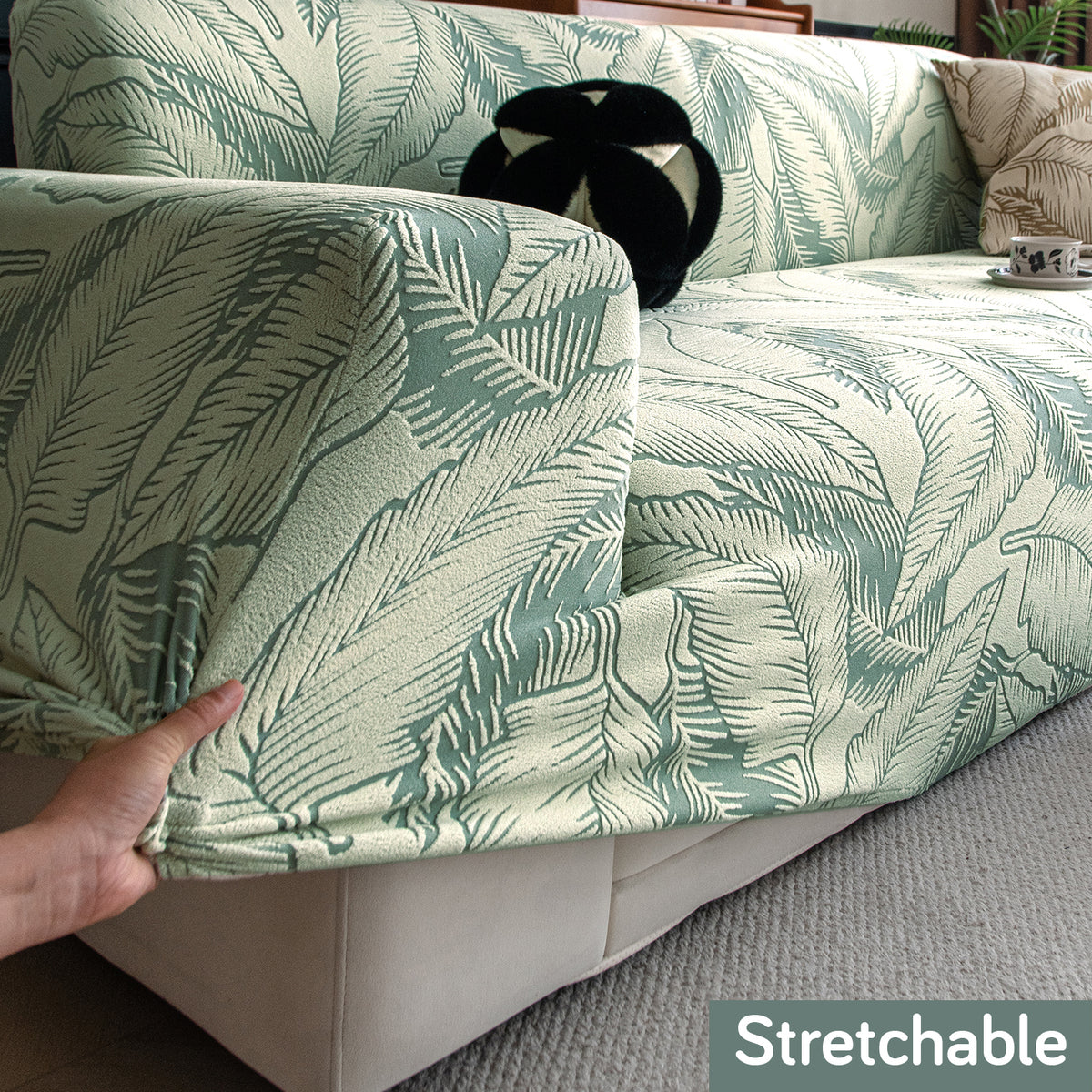 Dual Tone Knitting Jacquard Sofa Cover 1/2/3 Seater Fully Covered - Creamish Pale Green