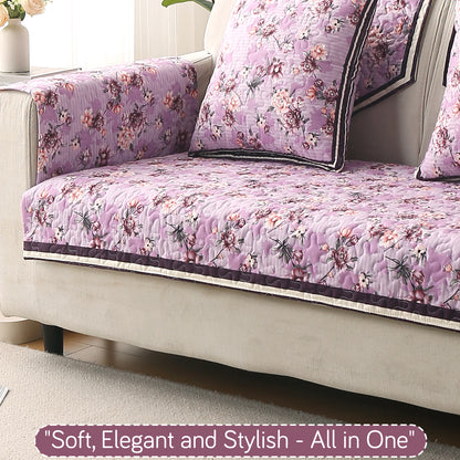 Florentina Series Printed Holland Velvet Sofa Mat - Peony Lavender