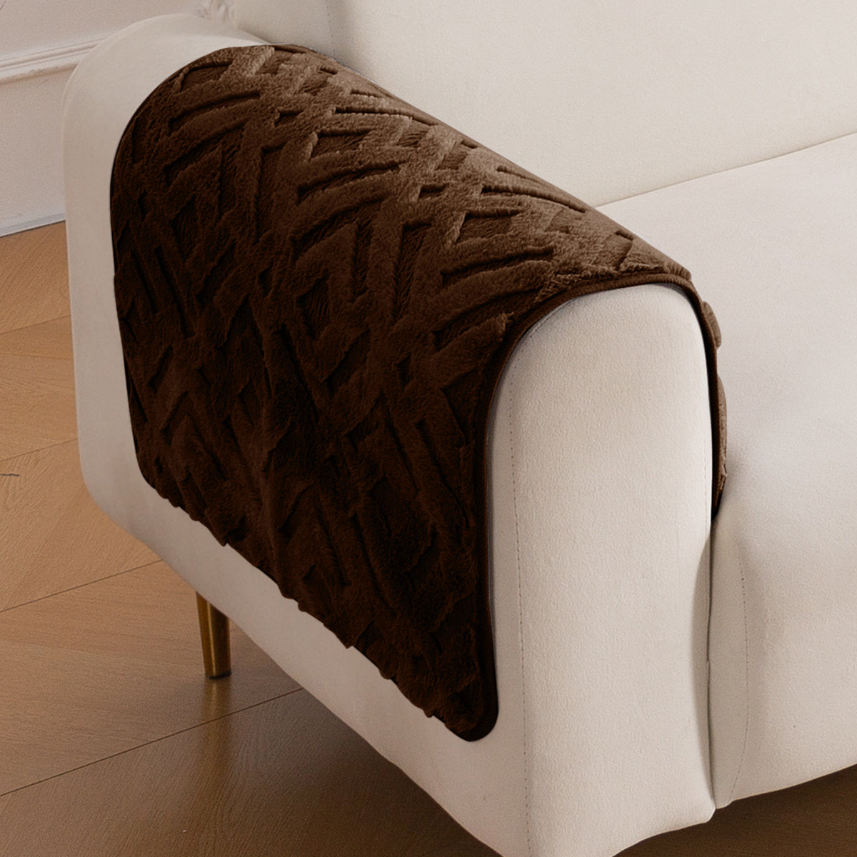 Velvet Maze Sofa Cover Mat, Dark Brown