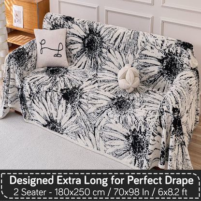 Buy Midnight Black Colour DaisyBloom Series Luxury Plush Sofa Throw – 2 Seater Sofas | HOKIPO