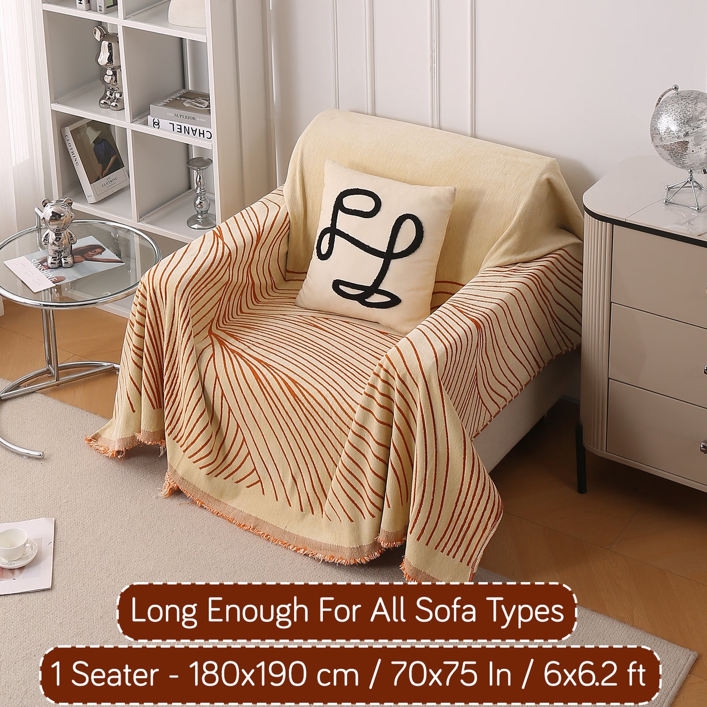 WaveLoom Collection Printed Chenille Sofa Cover Throw, Orange