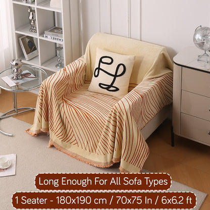 WaveLoom Collection Printed Chenille Sofa Cover Throw, Orange