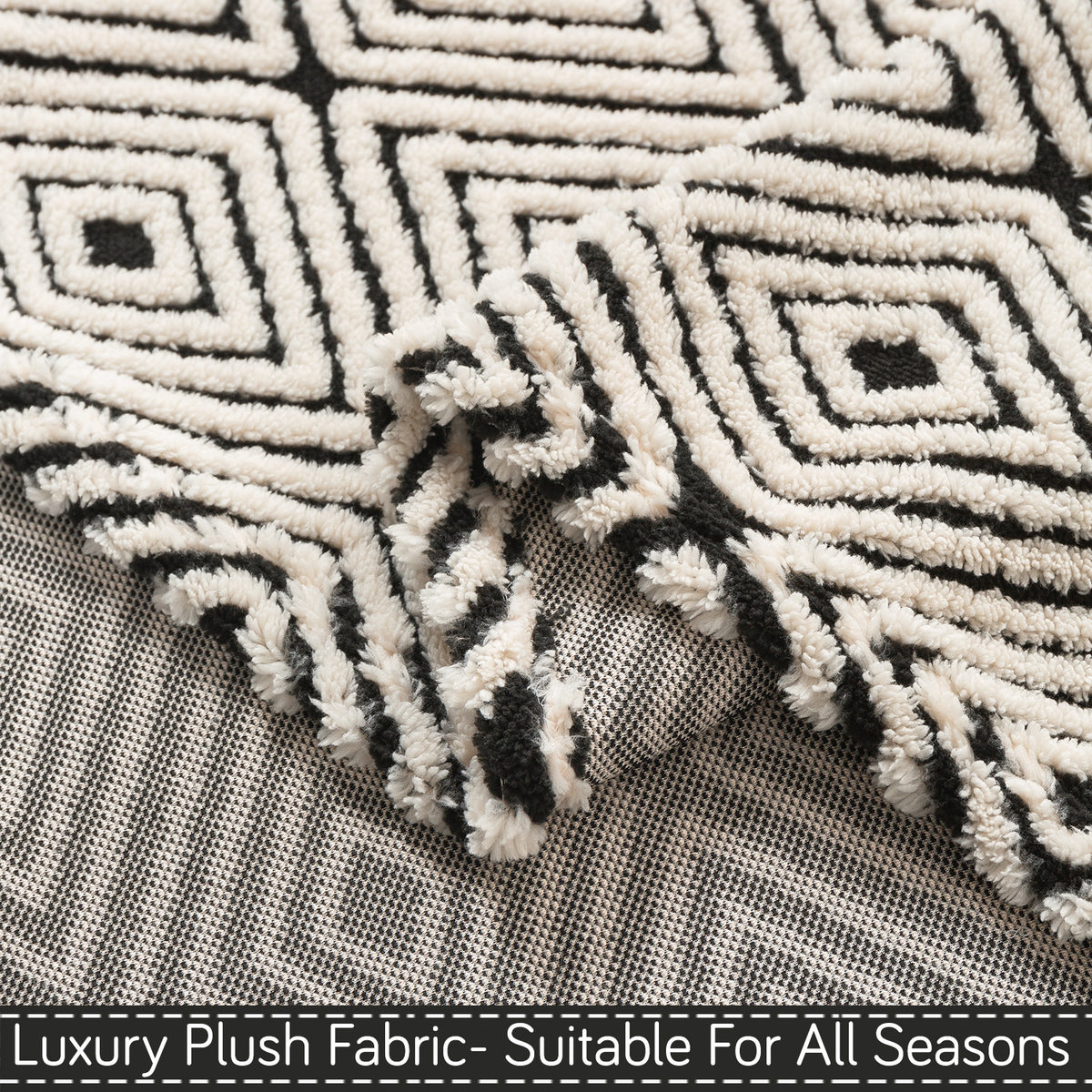 'Noirea Series' Plush Sofa Cover for Seat & Back, Geometric Diamond
