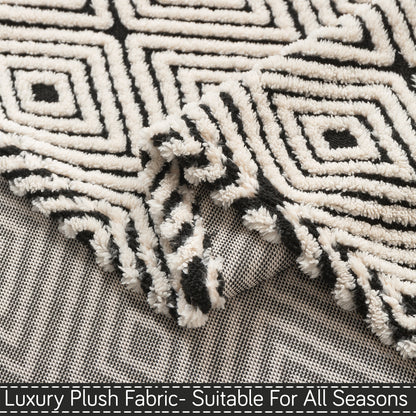 HOKIPO Plush Sofa Cover Throw for Complete Sofa 'Noirea Series', Geometric Diamond