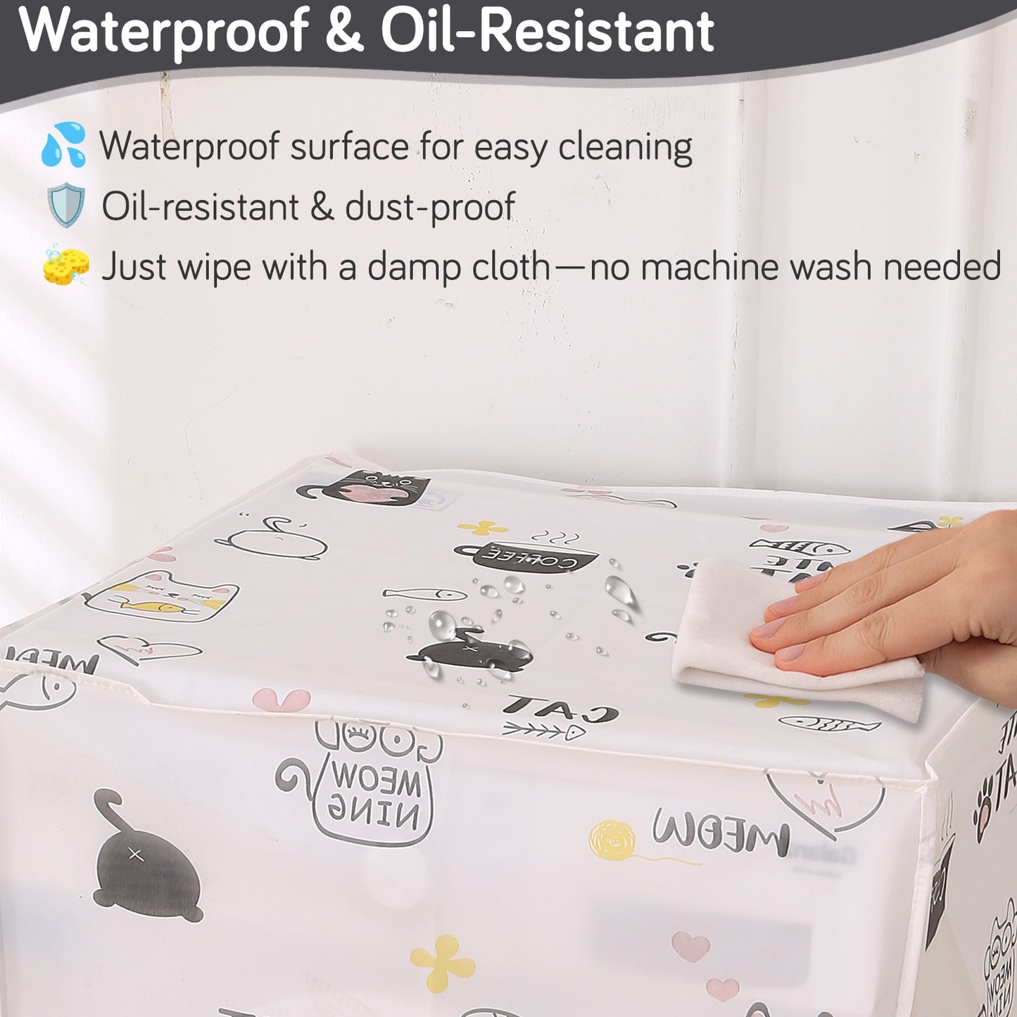 Waterproof Front Load / Top Load Washing Machine Cover | PEVA Dustproof Protective Cover for 6kg, 6.5kg, 7kg & 7.5kg Fully Automatic Machines, Playful Cats